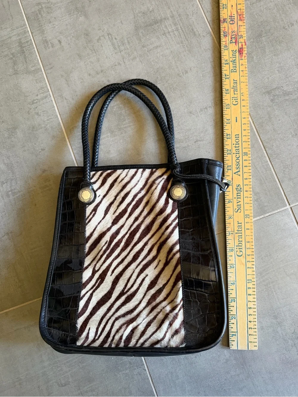 Brighton Black and Brown Zebra Haircalf Tote with Heart Charm